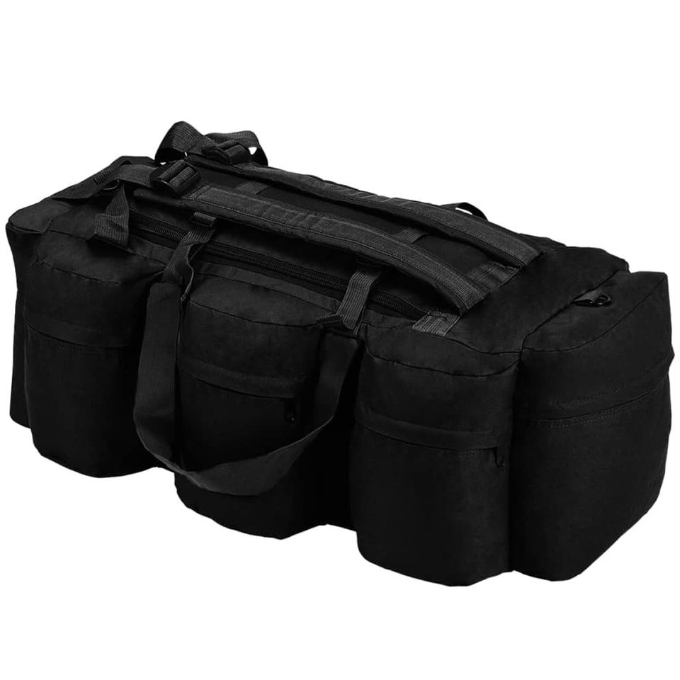 vidaXL Duffelveske i militærstil 3-i-1 120 L svart (91390)
